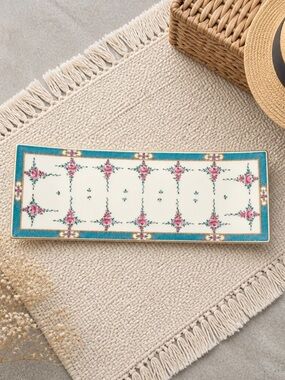 Mintons England Bass Rectangular Floral Vanity Tray - Teal & Pink